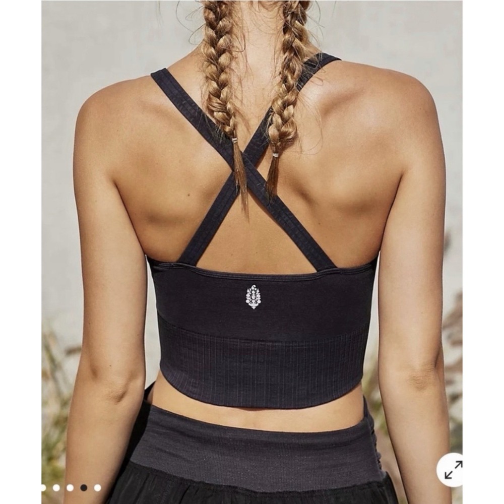 Free People Movement Good Karma Crop Top Criss Cross Back Sports Bra M- L Black